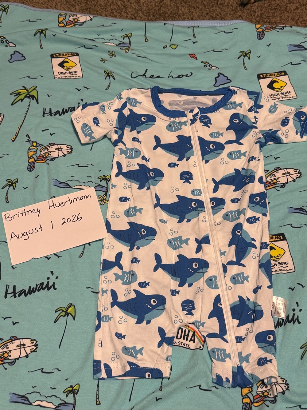 Blue Shark Print Baby One-Piece Bodysuit
